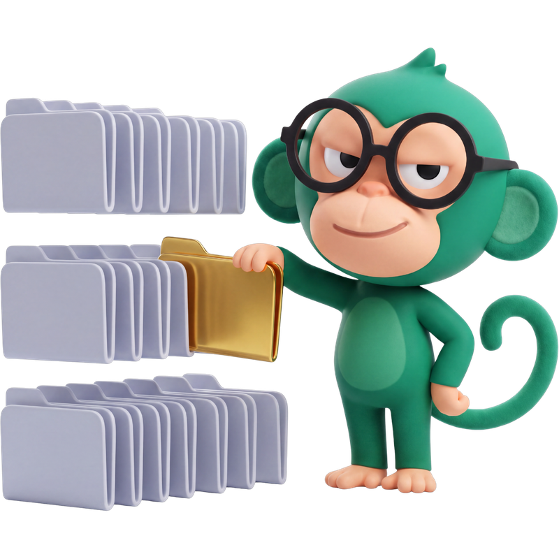 Ekko, la mascotte de Monekko, choisissant un contrat parmi des dizaines